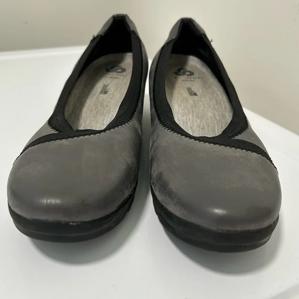 Clark’s Cloudsteppers Wedge Pumps Gray Black Size 9